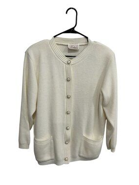 Tradition Small Petite Ivory Cardigan Sweater Pockets Cozycore Minimalist